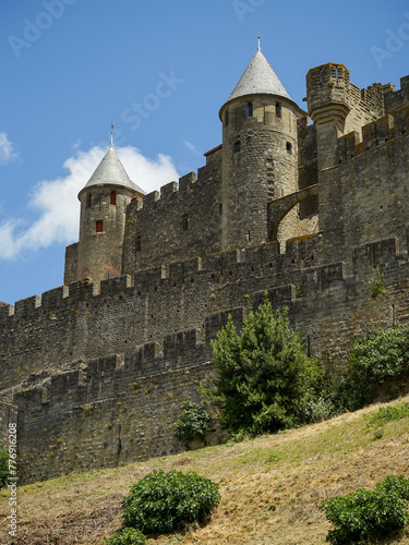 Obraz na płótnie Carcassonne hillltop medieval citadel castle with watchtowers and ramparts close-up view, popular tourist destination, France w salonie