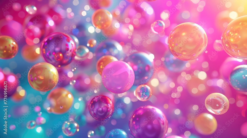 Colorful 3d balls and bubbles .Professional stock background. High quality illustration AI generated
