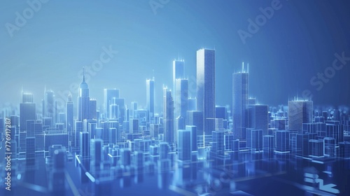 A striking azure backdrop frames the virtual simulation of a city's digital twin, essential for urban planning strategies.