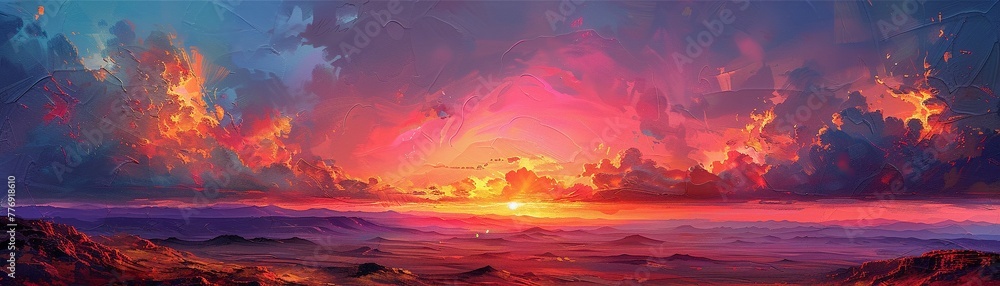 Australian Outback Sunset, acrylic landscape, rugged terrain and vibrant skies , sci-fi tone