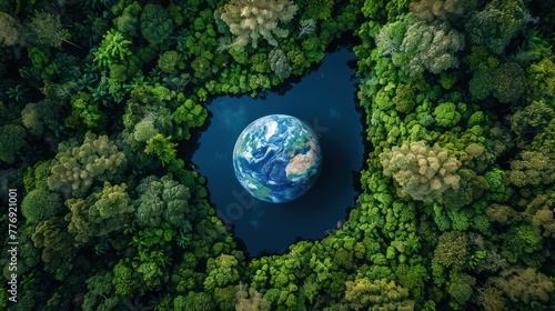 Aerial view of the earth surrounded by a healthy tree