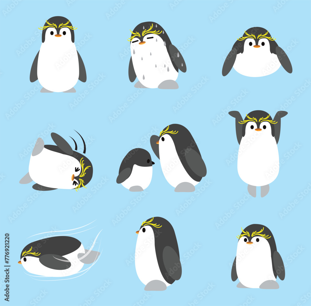 Obraz premium Royal Penguin Cute Set Chibi Cartoon Character Vector