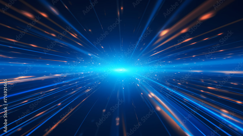 Fototapeta premium Blue dot line radial convergence technology spatial sense speed sense background