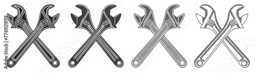 Set metallic iron adjustable wrench crossed icon vector illustration