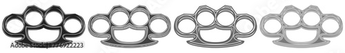 Set glossy Brass knuckles metallic icon. iron knuckle weapon vector illustration 