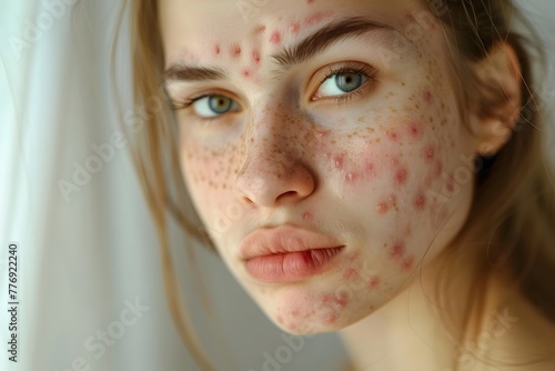Closeup Portrait of Young Woman Facing Skin Blemish Challenge