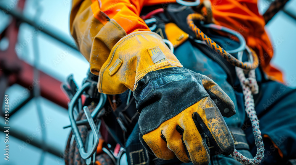 A person equipped with safety gear holding a chainsaw A person equipped with safety gear holding a chainsaw