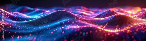 RFID technology, wave pattern, neon light, new kingdom, chart , sci-fi tone