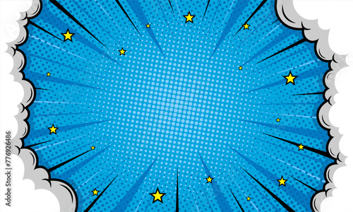 Comic blue background with cloud and stars