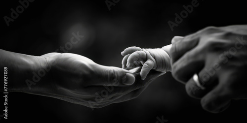 Touching Image: Adult Man's Hand Holding Baby's Tiny Fingers