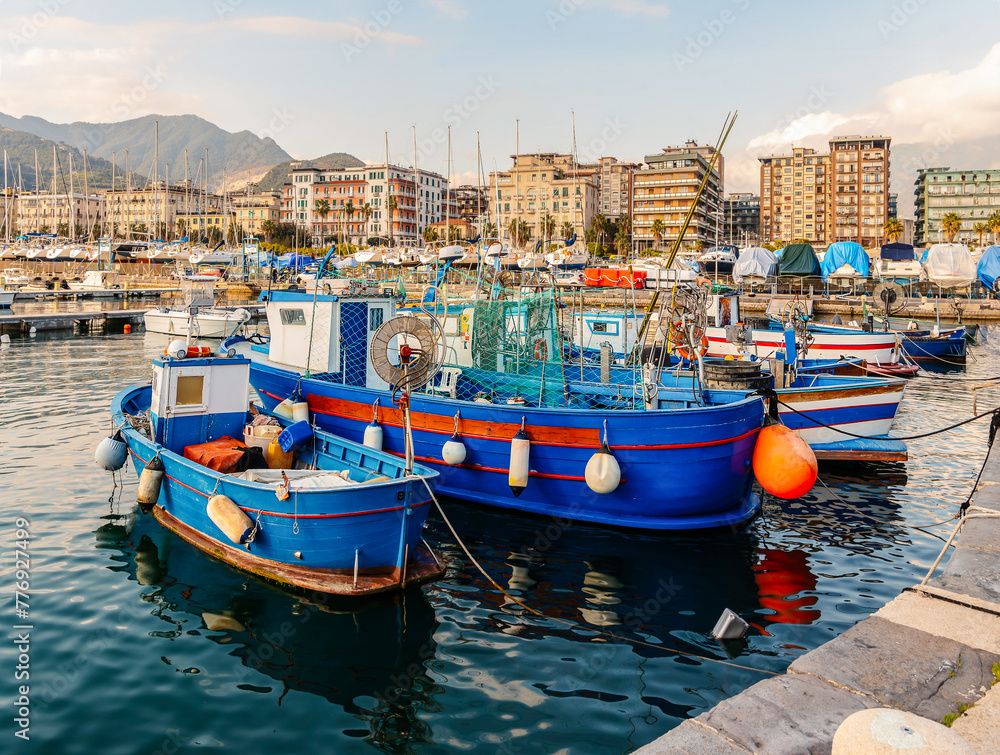 A pier for fishing boats in Salerno. Fishing boats