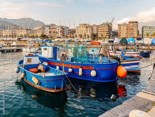 Obraz na płótnie A pier for fishing boats in Salerno. Fishing boats w salonie
