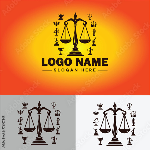 Justice scales law firm weight judgment logo icon vector for business app silhouette logo template