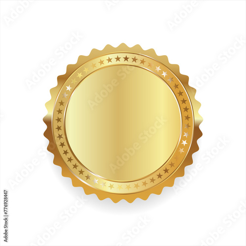Realistic round shiny blank gold award badge vector illustration 