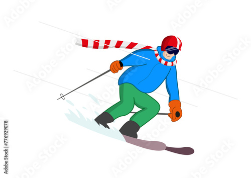 Skiing man with scarf