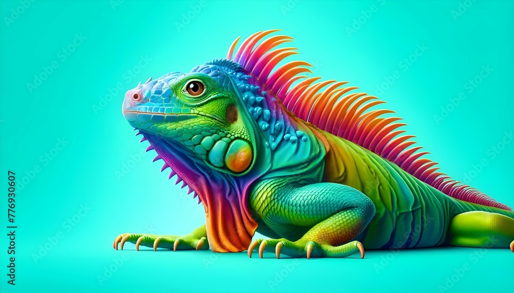 Fototapeta premium Colorful Iguana Illustration on Teal Background generative AI