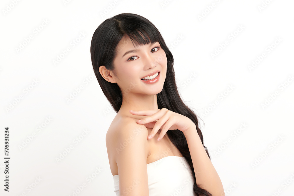 Beautiful young asian woman with clean fresh skin on white background, Face care, Facial treatment, Cosmetology, beauty and spa, Asian women portrait.