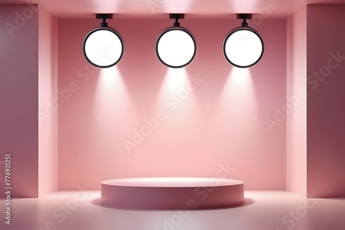 Minimalist Empty Studio Room With Spotlights On Podium With Pink Wall Color  Room For Advertisement  Promotional Space   Ad Space