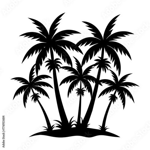Coconut tree island and Palm tree island silhouette vector