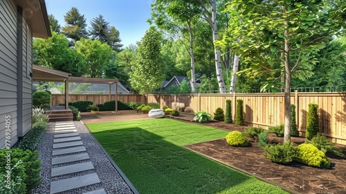 A Freshly Transformed Outdoor Space, Featuring Full Fencing, a Welcoming Back Porch Amidst Steps and Mulch