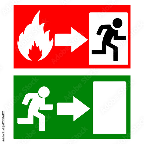 fire escape warning sign and emergency exit doors.