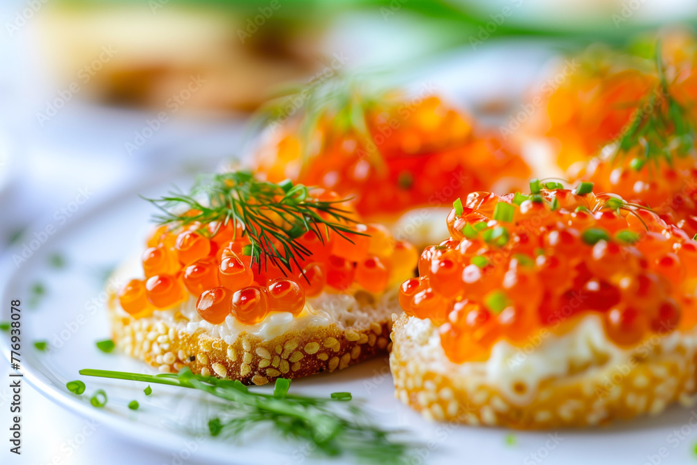 Caviar sandwiches on white porcelain Caviar sandwiches on white porcelain