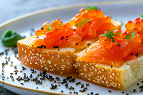 Salmon and caviar open sandwiches