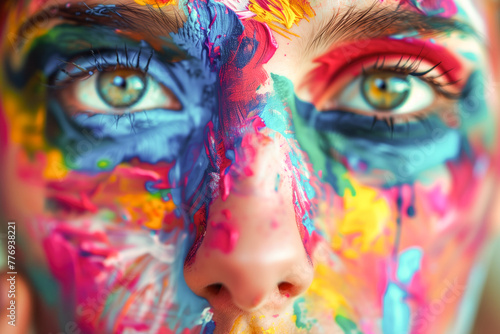 Vivid creativity, painted face close-up