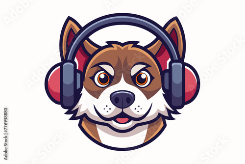 Dog head with headphones vibrant color vector artwork illustration photo