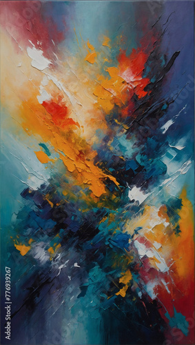 Abstract oil painting on canvas  a harmonious blend of colors and textures  inviting viewers into a world of imagination.