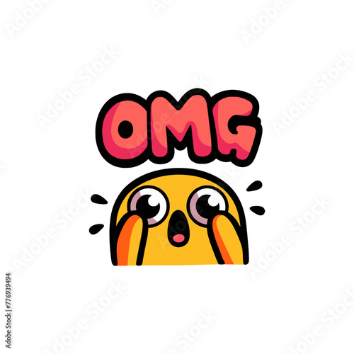 oh my god cute sticker label vector illustration template design