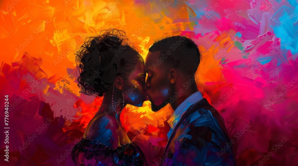 A painting of a man and woman kissing A painting of a man and woman kissing