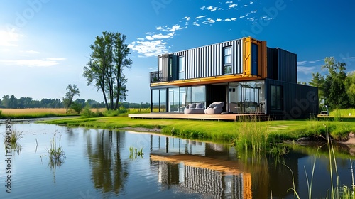 Sustainable Lakeside Living: Contemporary Shipping Container House Offering Eco-Friendly Accommodation