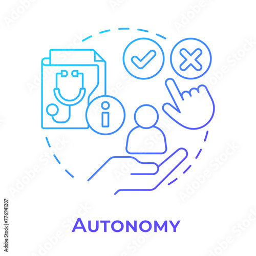 Autonomy blue gradient concept icon. Principle of bioethics. Patient right to choose. Informed decision making. Round shape line illustration. Abstract idea. Graphic design. Easy to use in article