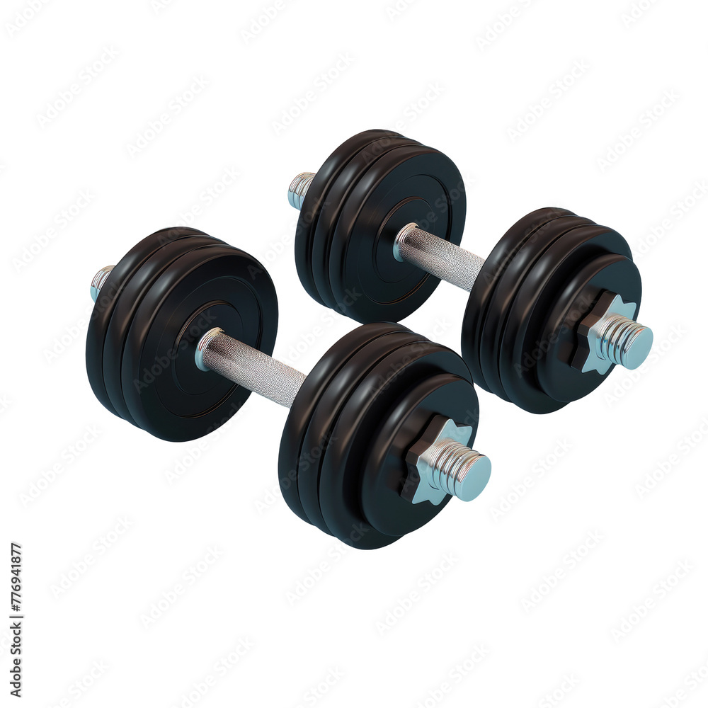 Three black dumbs with bolts and nuts on Transparent Background Three black dumbs with bolts and nuts on Transparent Background