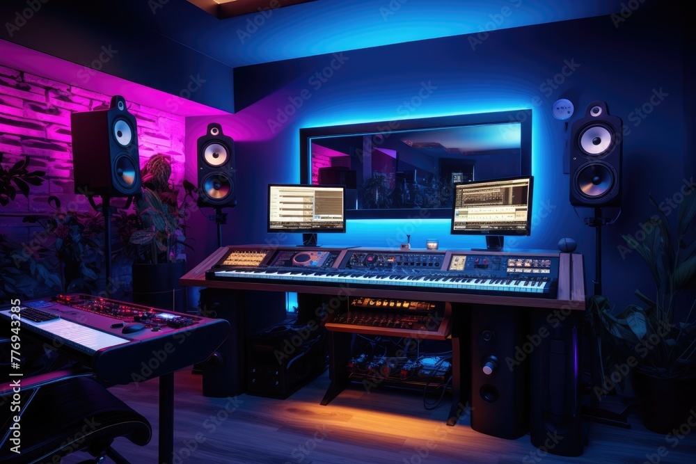 Recording studio, An extravagant and opulent recording studio of a famous pop star, AI generated Recording studio, An extravagant and opulent recording studio of a famous pop star, AI generated