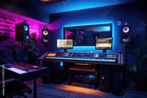 Recording studio, An extravagant and opulent recording studio of a famous pop star, AI generated