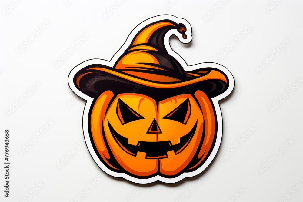 Fototapeta premium Pumpkin outlined sticker, adding a magical touch to your Halloween decorations on solid white background