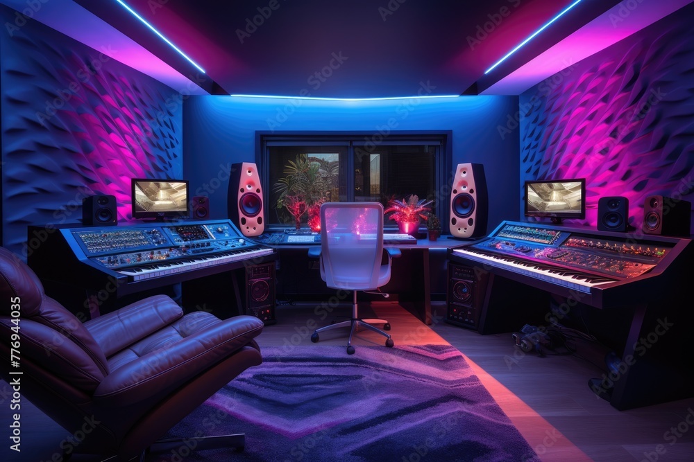 Recording studio, An extravagant and opulent recording studio of a famous pop star, AI generated Recording studio, An extravagant and opulent recording studio of a famous pop star, AI generated