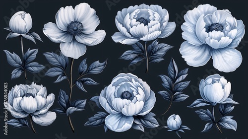 Fototapeta Naklejka Na Ścianę i Meble -  Luxurious peonies and logo with stylish botanical elements, hand-drawn leaves and blooming branches, perfect for elegant wedding invitations and save the date cards with a trendy touch of greenery.