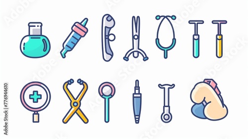 stethoscope and scissors icons. white background
