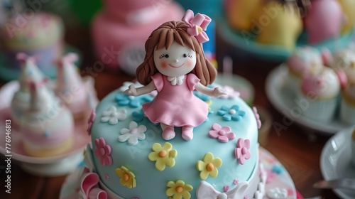 Birthday fondant cake for little girls