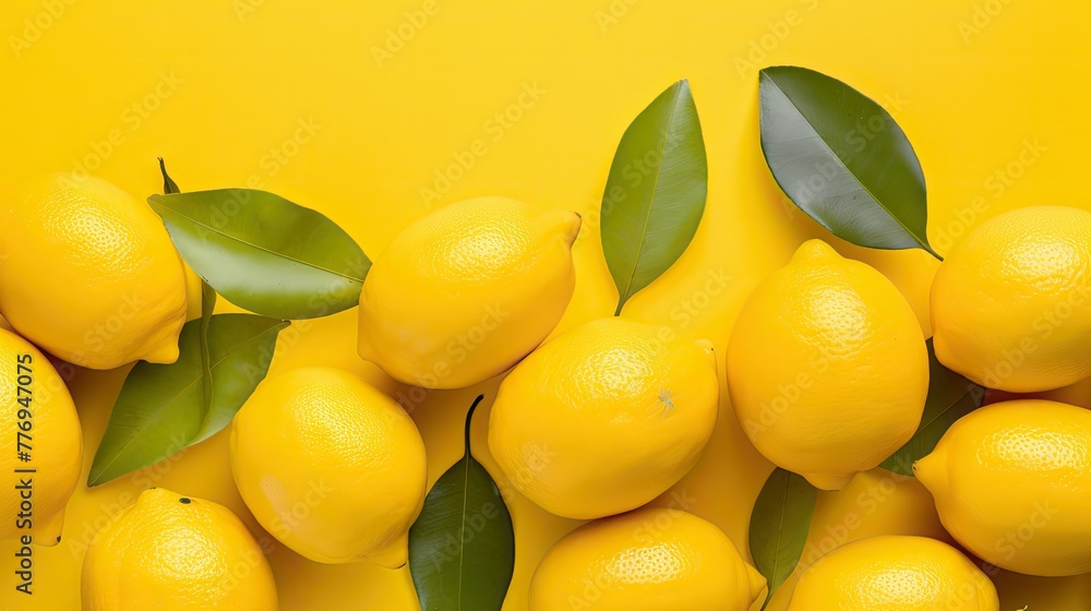 ripe lemons on yellow background