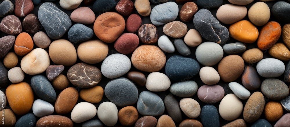 Colorful rocks in various hues are stacked together in a close-up view, showcasing their diverse textures and shades Colorful rocks in various hues are stacked together in a close-up view, showcasing their diverse textures and shades
