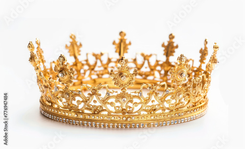 Captivating Gold Crown Displayed on White Background, Ideal for Product Photography