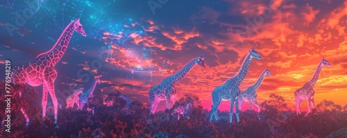 Giraffes meander through digital woodlands where the secrets of black holes and cosmic rays are unraveled by the cutting edge of edge computing photo