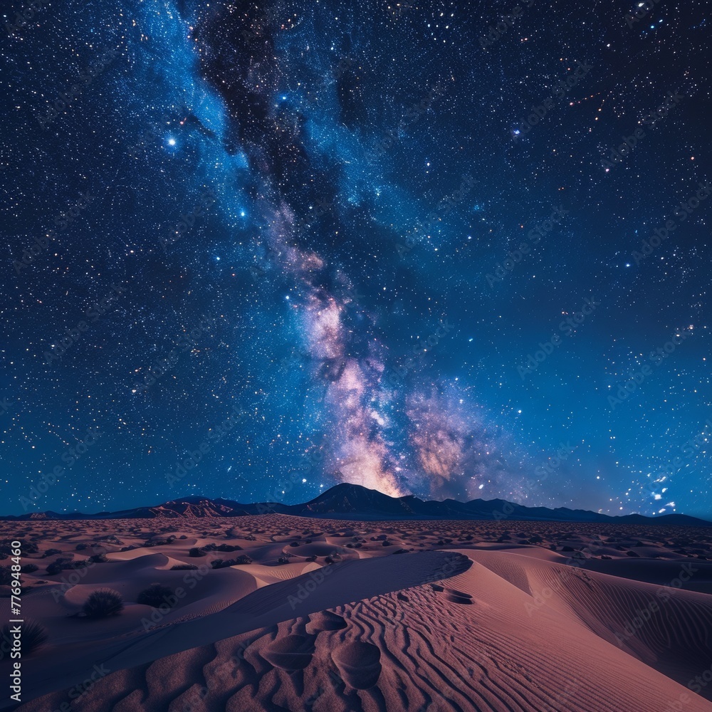 Starry night over an ancient desert Milky Way in full glory