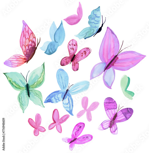 Pastel colored watercolor hand painted butterflies. PNG transparent design element © Elena Efremova