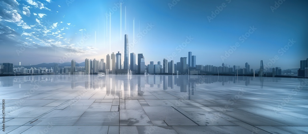 Smart City Panorama: Reflective Cityscapes and Sky, Architectural Serenity, and Glossy Vistas of Urban Tranquility Smart City Panorama: Reflective Cityscapes and Sky, Architectural Serenity, and Glossy Vistas of Urban Tranquility