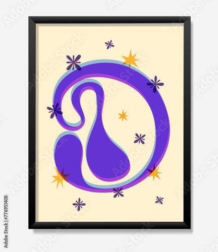 Shape letter D abstract geometric alphabet and Y2K grids. Brutal modern shape oval spiral letter and other primitive elements. Swiss design aesthetics.